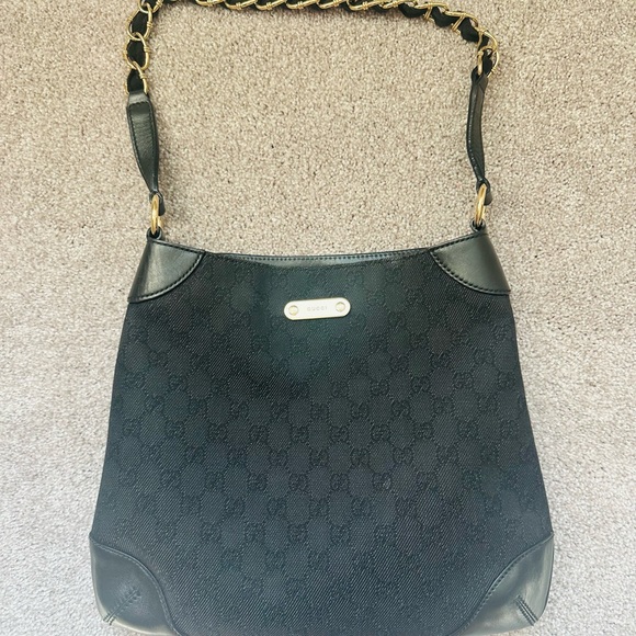 Gucci Handbags - GUCCI purse black logo monogram gold chain strap dust bag guaranteed authentic